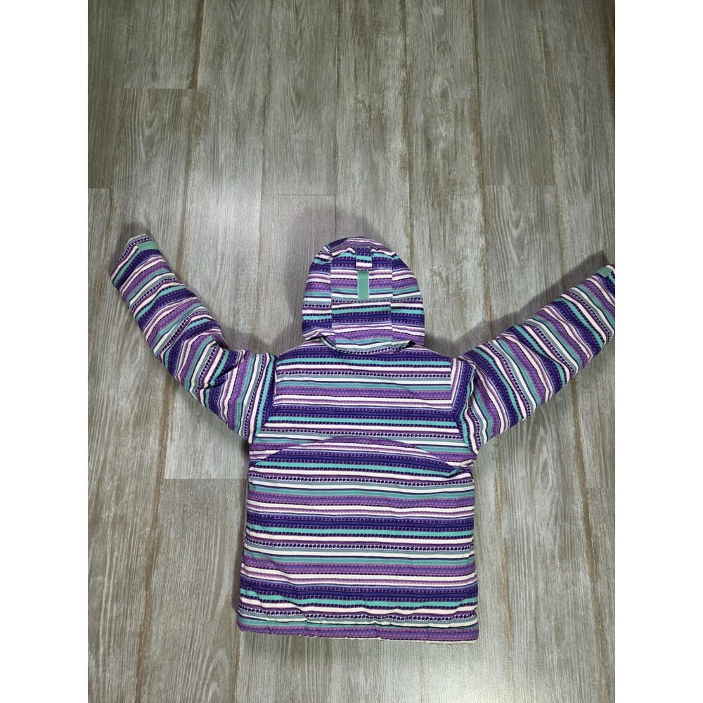 Columbia Girls Hooded Puffer Jacket Purple Teal Stripe Insulated Winter Coat XS - Picture 11 of 12
